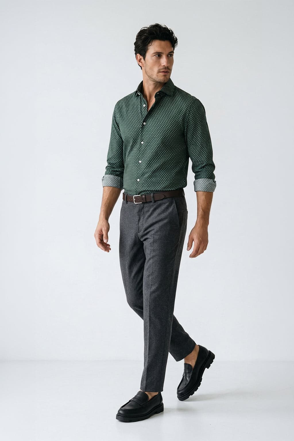 Koyu Yeşil Slim Fit Erkek Gömlek – Desenli Pamuk