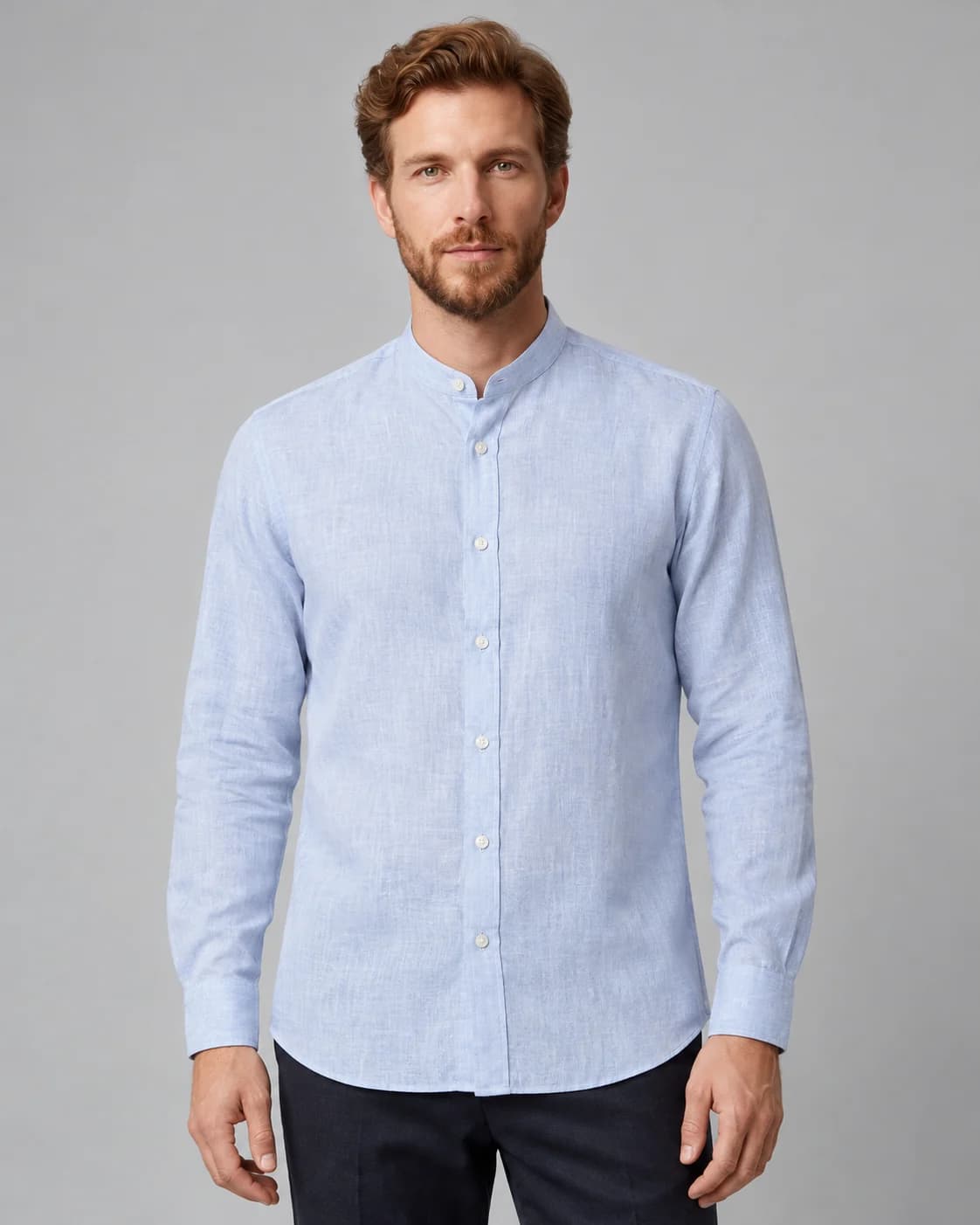 Grandad Collar Shirts — Blue long-sleeve style