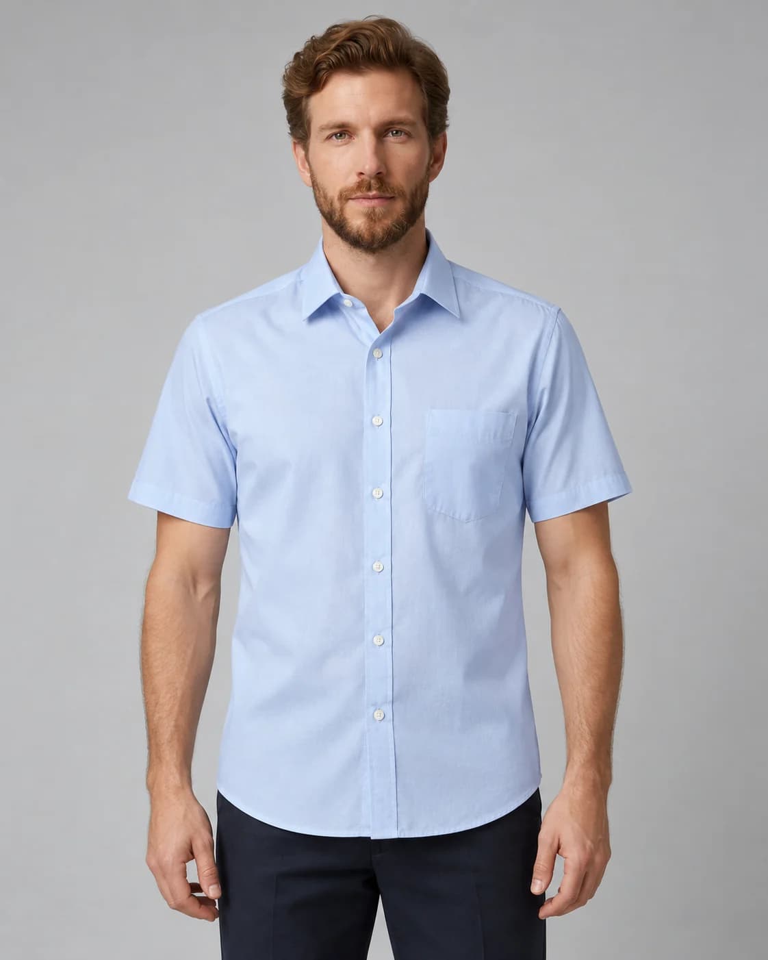 Short Sleeve Mens Shirts — Blue short sleeve with chest pocket