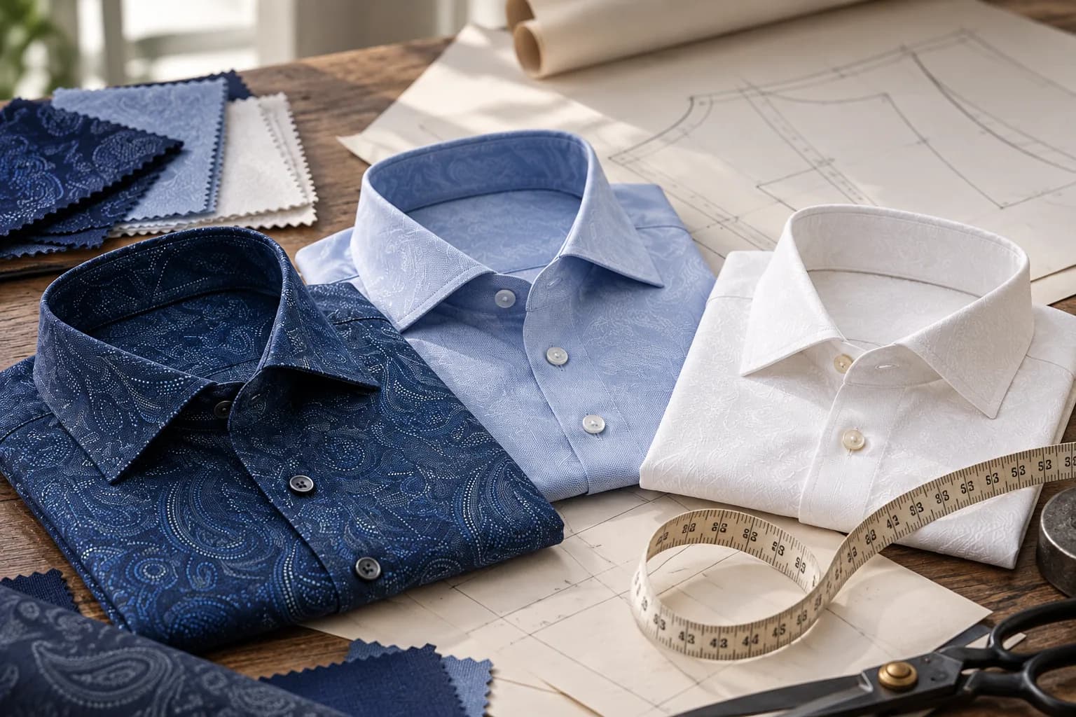 Préparation des tissus, patrons et tailles pour la collection de chemises homme