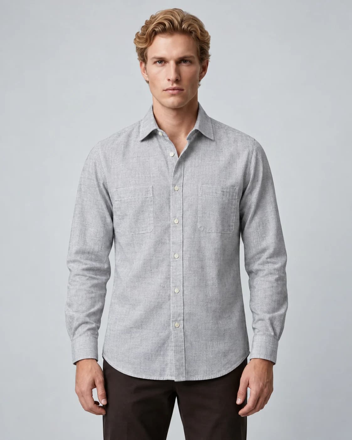 Chambray Shirts — Grey twin-pocket style