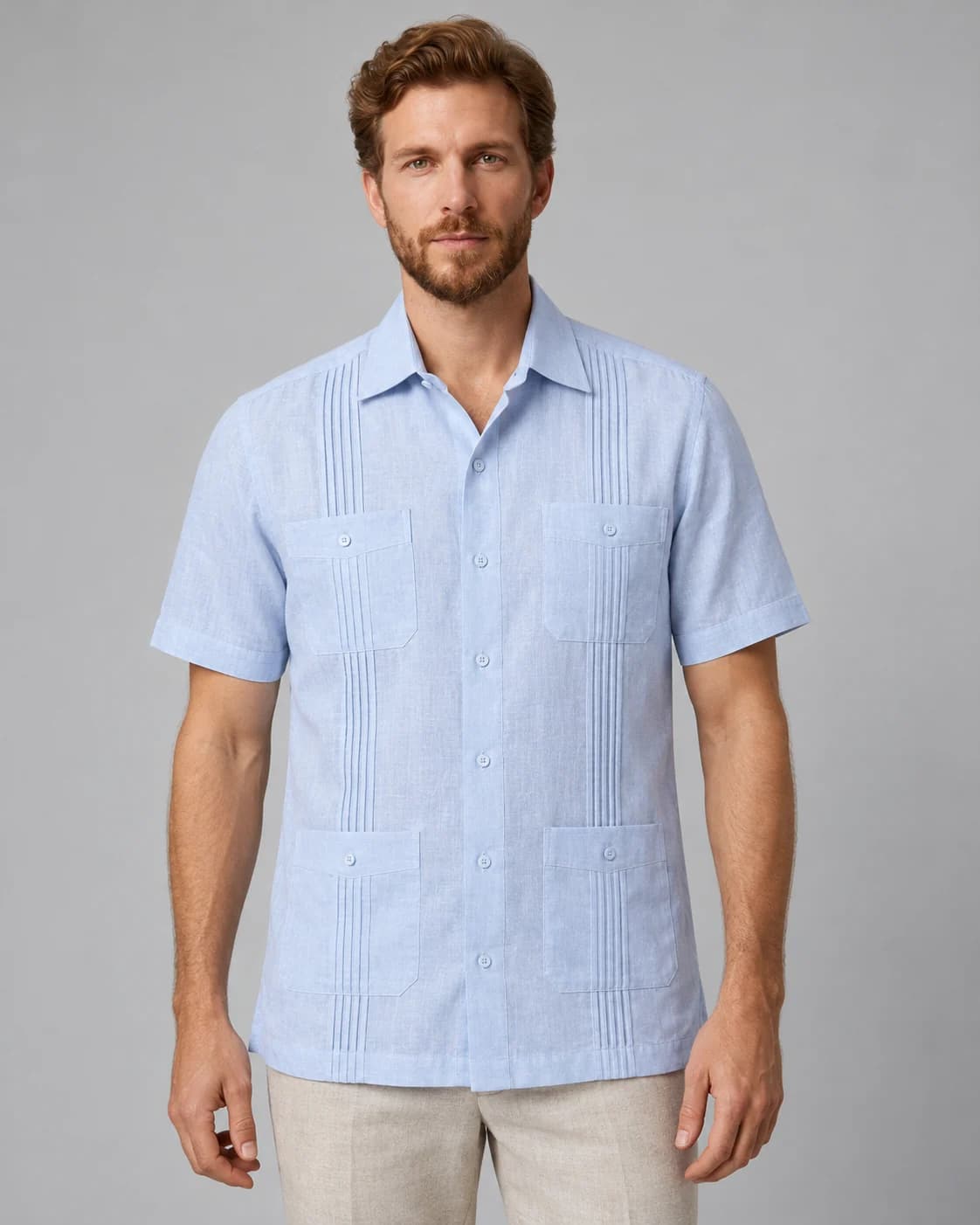 Guayabera Shirts — Blue short-sleeve style