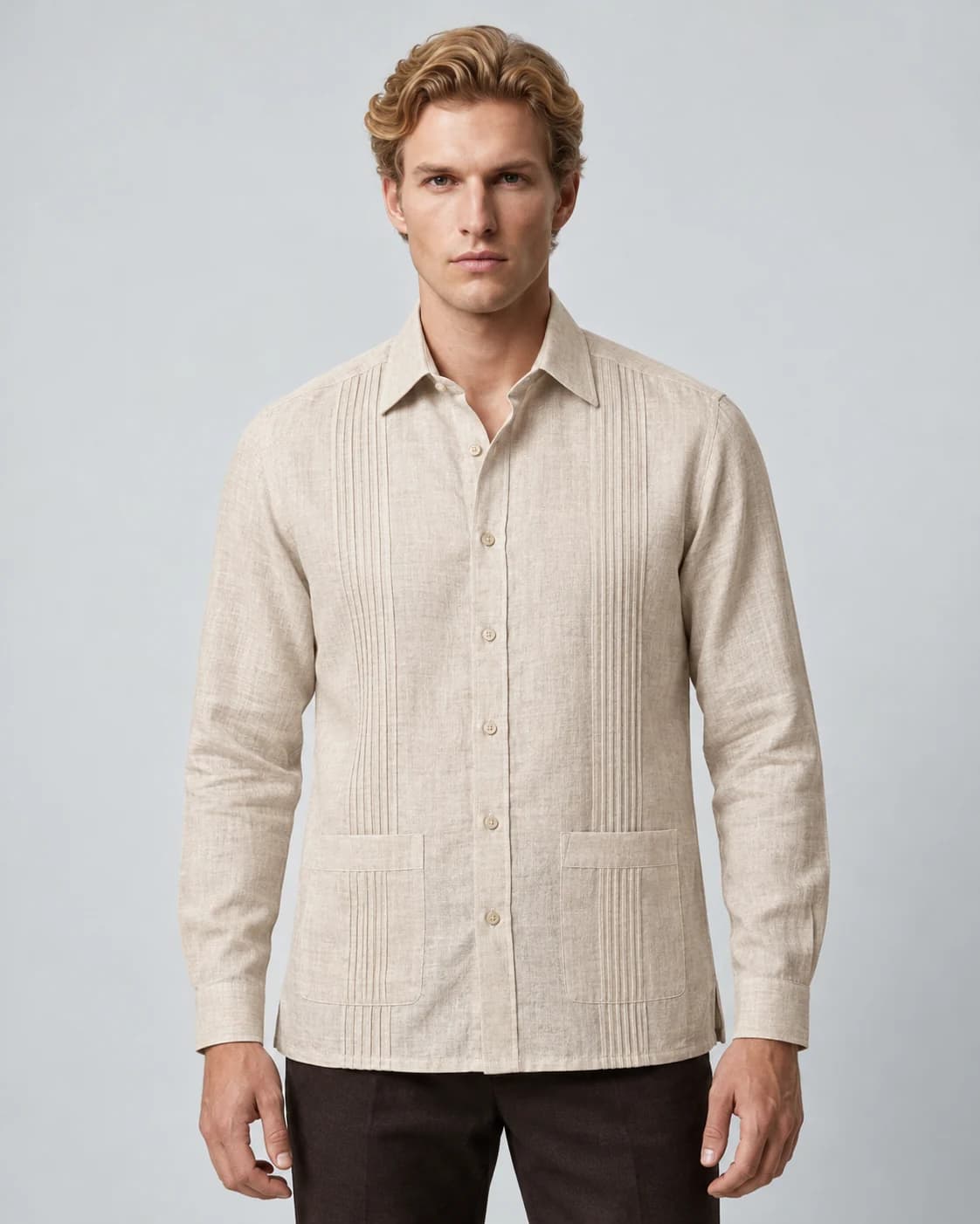 Guayabera Shirts — Sand long-sleeve style